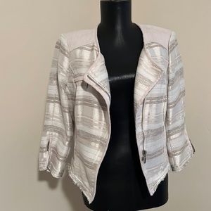 White House black Market cream metallic Moto zip jacket small